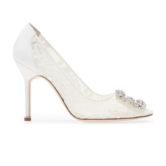 Manolo Blahnik Hangisilace Cream Lace Jewel Buckle pumps size 35EU - Picture 2 of 15